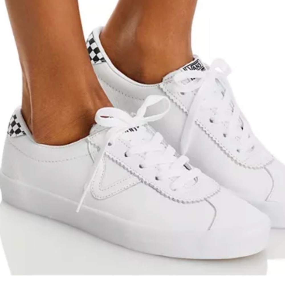 Vans Women's White and Black Checkered Shoes - Low Sport